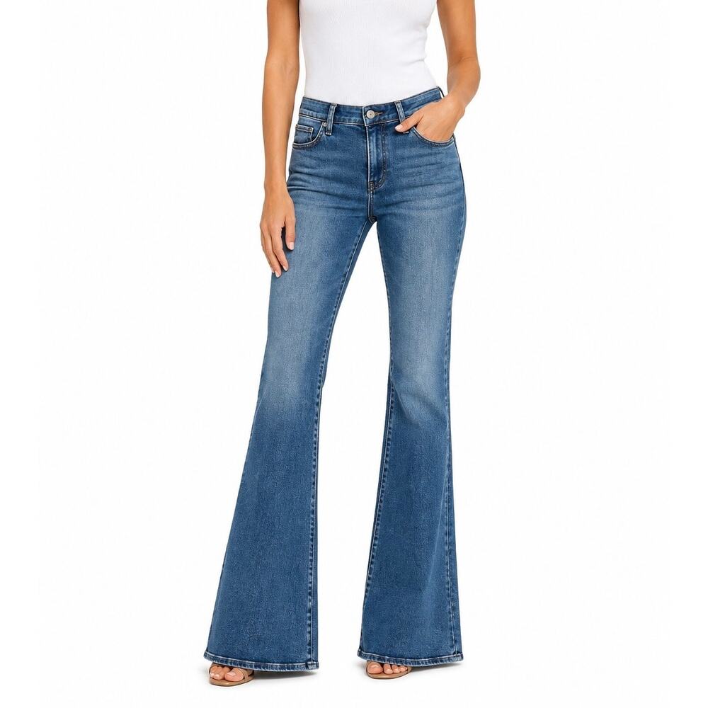 Express 70s Flare Mid Rise Jeans Blue Wash Stretch Denim Size 4R - Picture 1 of 15